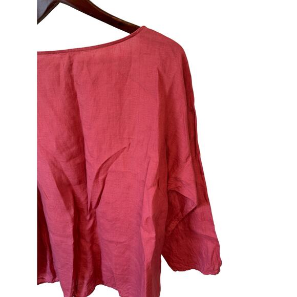 EILEEN FISHER Organic Handkerchief Linen Box-Top Size XL Red Flame Lagenlook EUC - Picture 9 of 10